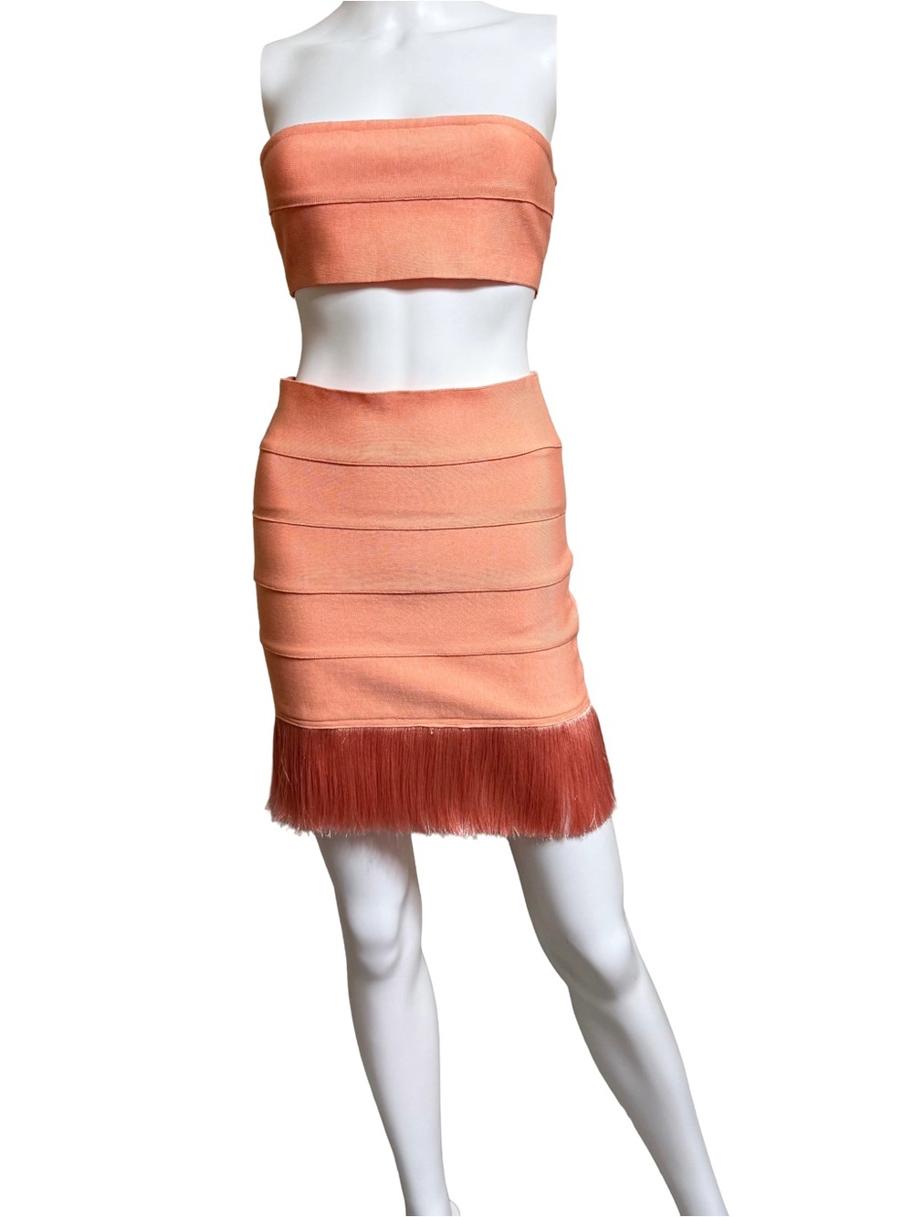 Bandage Mini Skirt Set with Fringe Trim